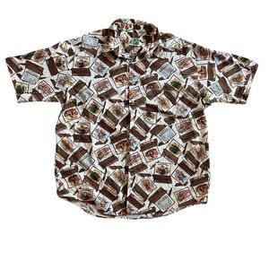 Johnny Cotton XL Made in USA Cigar Box Print Hawaiian Shirt